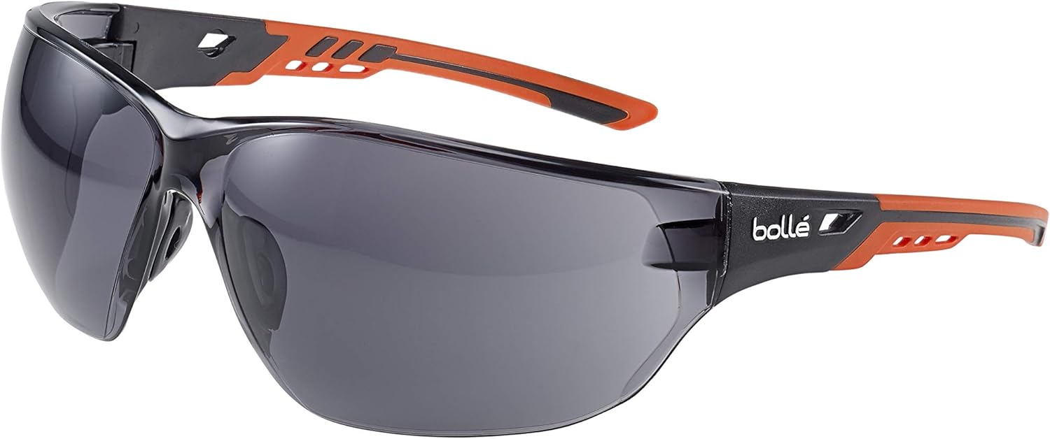 Bolle Safety NESSPPSF, Ness+ Safety Glasses Platinum®, Black Orange Frame, Smoke Lenses, Universal