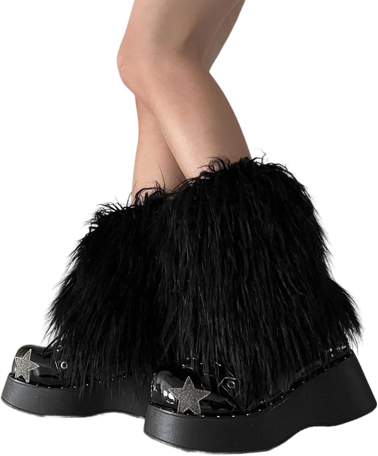 Womens Furry Party Costume Y2K Faux Furs Fuzzy Long Boots Shoes Cuffs Cover Leg Warmers/Boot Sleeves/Boot Covers Faux Furs Fuzzy Long Boots Shoes Cuff Cover Warm Furry