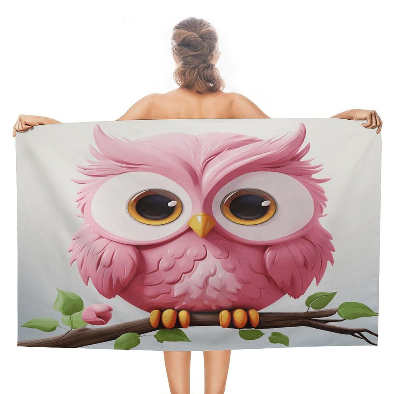 VstaDank A Pink Owl Bath Towel Stylish Double-Faced Pile Travel Towel Soft Absorbent Beach Towel for Pool Swim Sports Camping Adults Gift 51X31 Inch