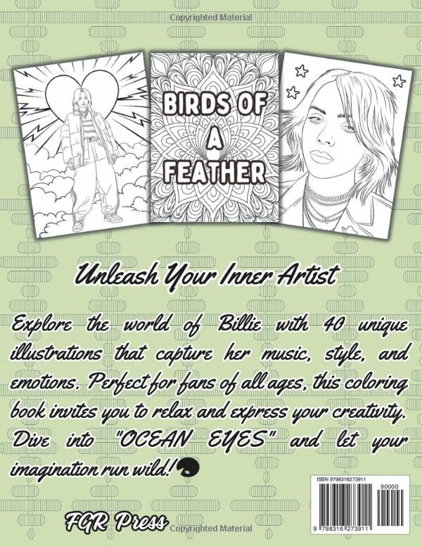 Ocean Eyes: Billie Inspired Coloring Book - 40 Unique Illustrations Reflecting her Music, Style and Emotions for Fans of all Ages - Image 2