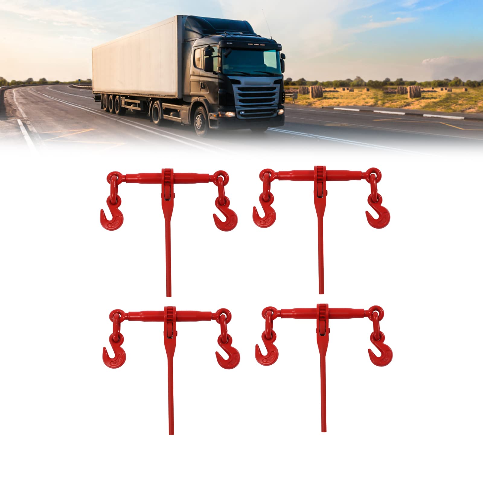 4 Packs Chain Binder 3/8in x 1/2in, Ratchet Load Binder w/Hooks, Adjustable Length, Ratchet Chain Binder 9200lbs Working Load, Compatible with G70 for Tie Down Hauling, Towing