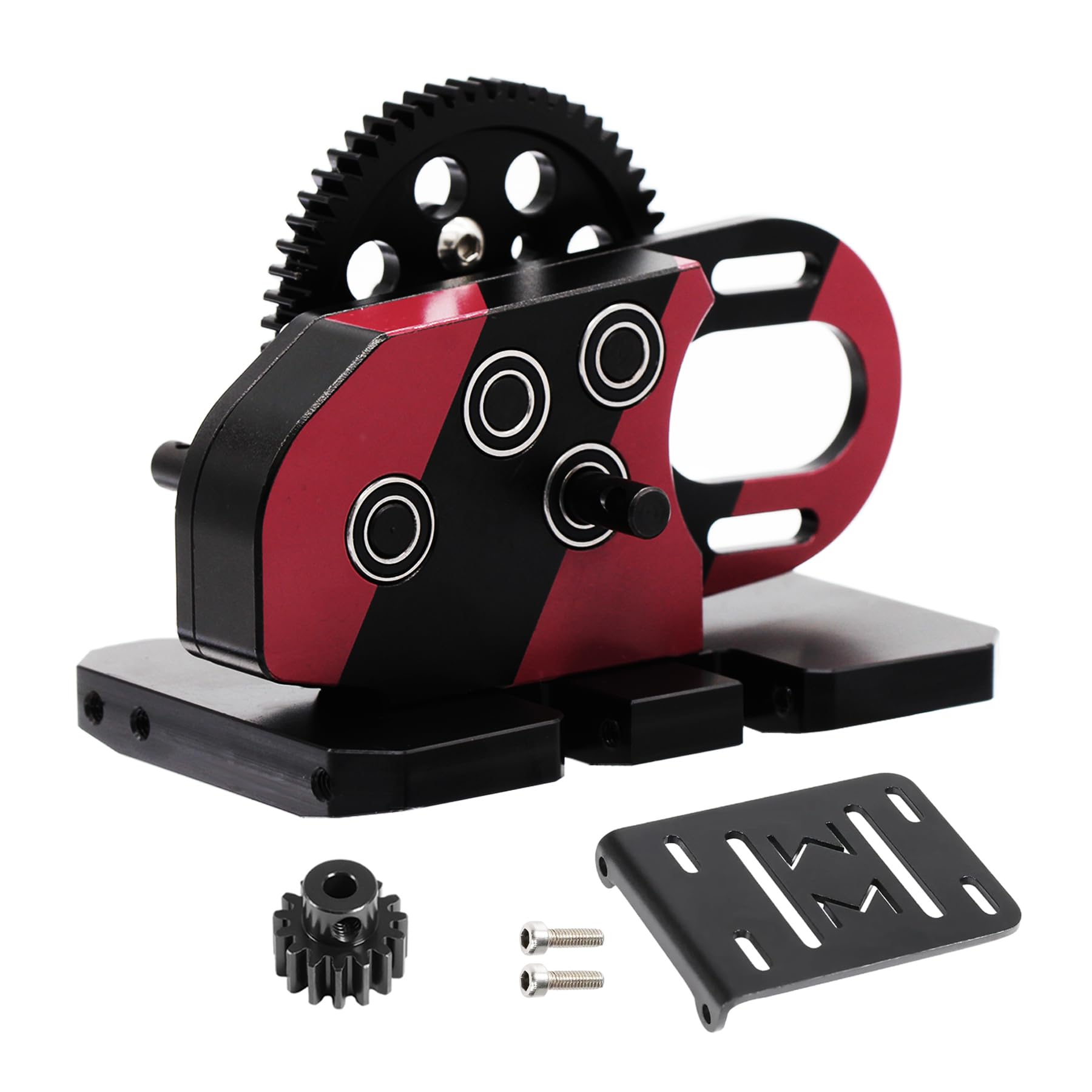 AMK Overdrive 30% Metal Differential Gearbox with POM Skid Plate for 1/10 Scale LCG Transmission, Compatible with RC Crawler Axial SCX10, Capra, Element, Gspeed, and DIY Chassis (Red)