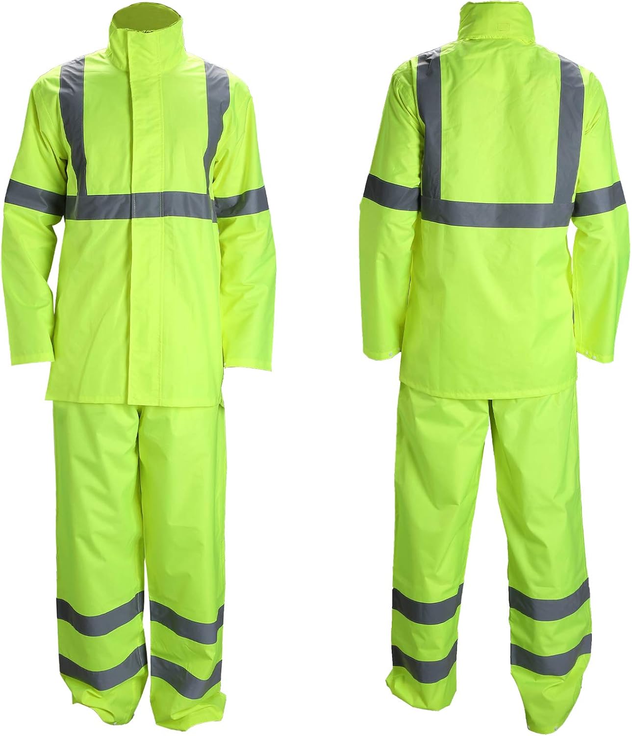 Class 3 High Visibility Rain Suit with Collapsible Hood Lime Reflective