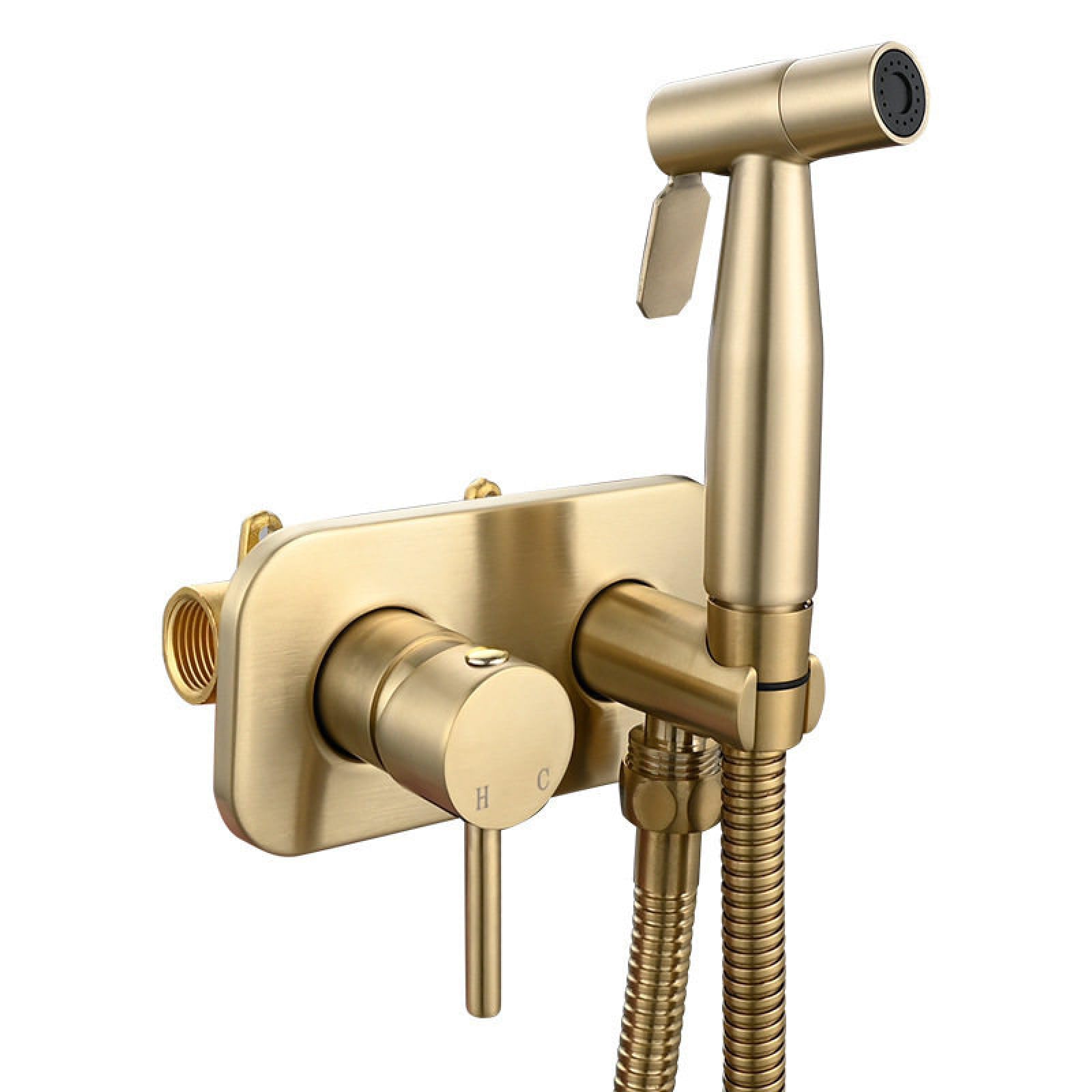 Idroscopino per WC,Acqua Calda E Fredda Doccetta Bidet A Parete Ottone Installazione Nascosta Maniglia Singola Adatta per Il Bagno,Oro Spazzolato