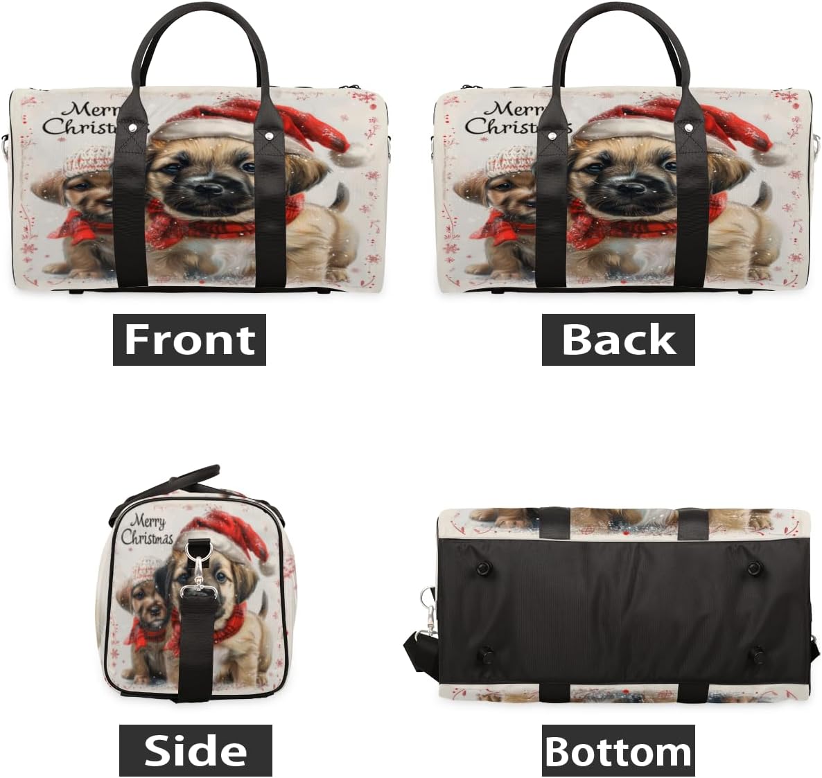 Christmas Hats Dogs Travel Duffel Bag for Women Men Large Capacity Overnight Weekender Bags for Lightweight Waterproof Sport Gym Bag for Workout Yoga Swim