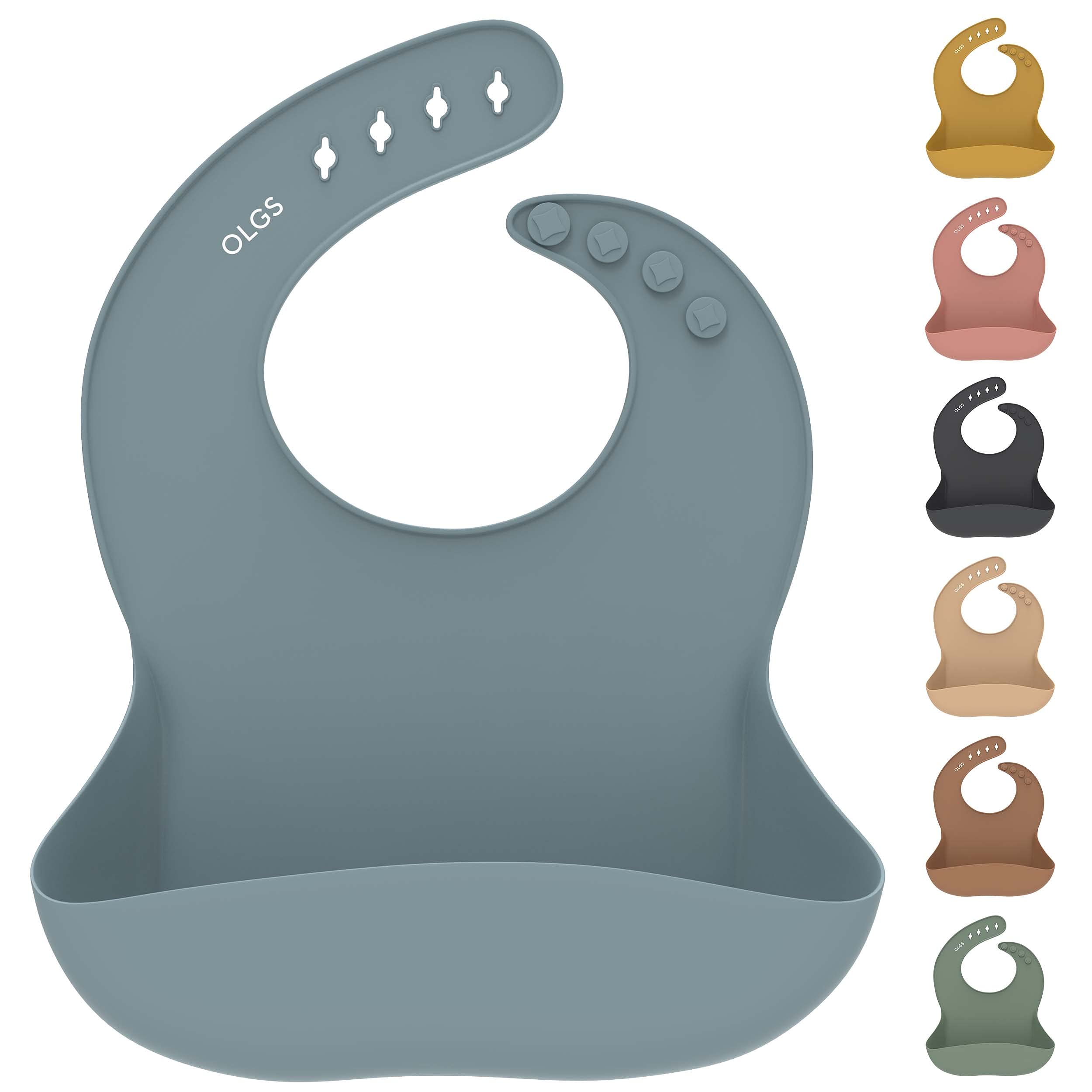 OLGS Silikon Lätzchen Baby Fütterlätzchen Babylätzchen mit Auffangschale | Silikonlätzchen für Jungen und Mädchen | BPA-Frei & Wasserdicht, Abwaschbar Ether | Ergonomisch Babylatz Latz für Kleinkinder