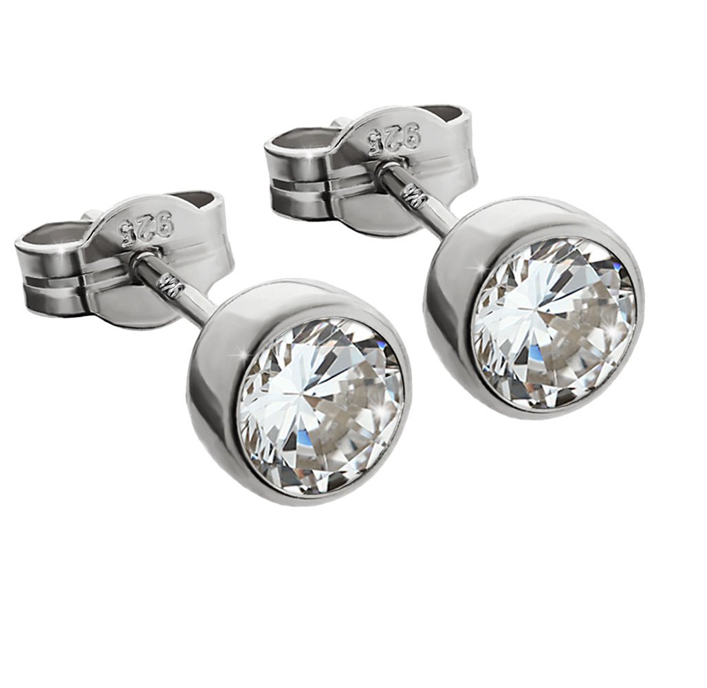 NKlaus Paio Orecchini A Perno Unisex Argento 925 Con Zirconi 3mm - Gioiello Prodotto In Germania