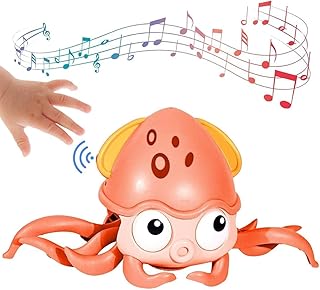 Crawling Octopus Toy with Music and LED Light Up,Electric Dancing Musical Octopus Toys with Automatically Avoid Obstacles,USB Rechargeable, Fun Moving Toy for Babies,Toddlers and Kids (Octopus-Orange)