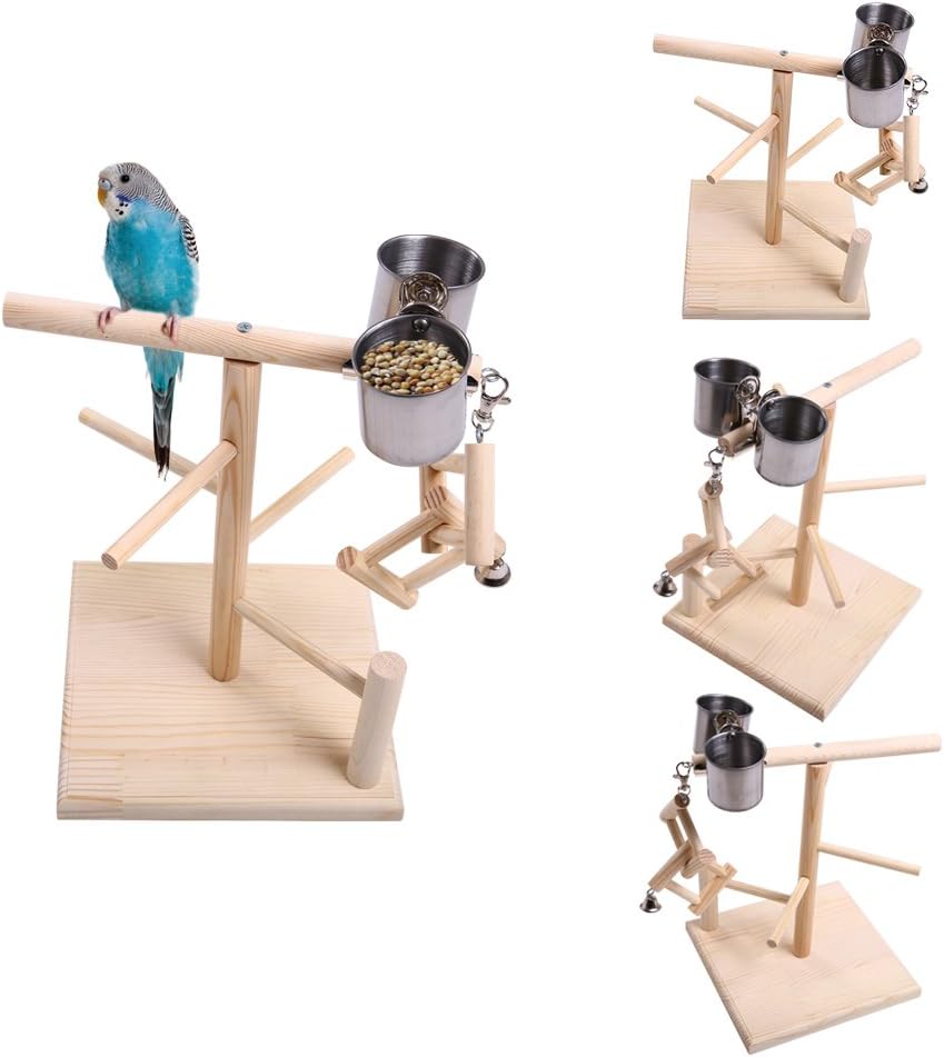 QBLEEV Parrots Playstand Birdcage Decor, Bird Playground,Climb Wood Perches, Gym Stand Exercise Playgym Toys (7.4" L 7.4" W 9.8" H)