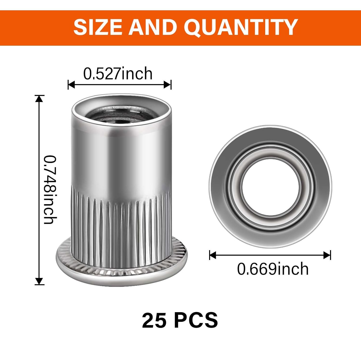 3/8"-16UNC Rivet Nut, Stainless Steel 304 Flat Head Insert Nutsert, 25 PCS