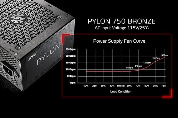 XPG Pylon Series 750B-BKCJP Power Supply Unit, 750 W, 80 Plus, BRONZE Certified, Direct Fit Model, ETA Lambda Certified
