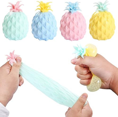 Paquete de 4 bolas de estrés de piña, bola de estrés esponjosa de piña, bonita bola de apretar de piña, juguetes para aliviar el estrés y la
