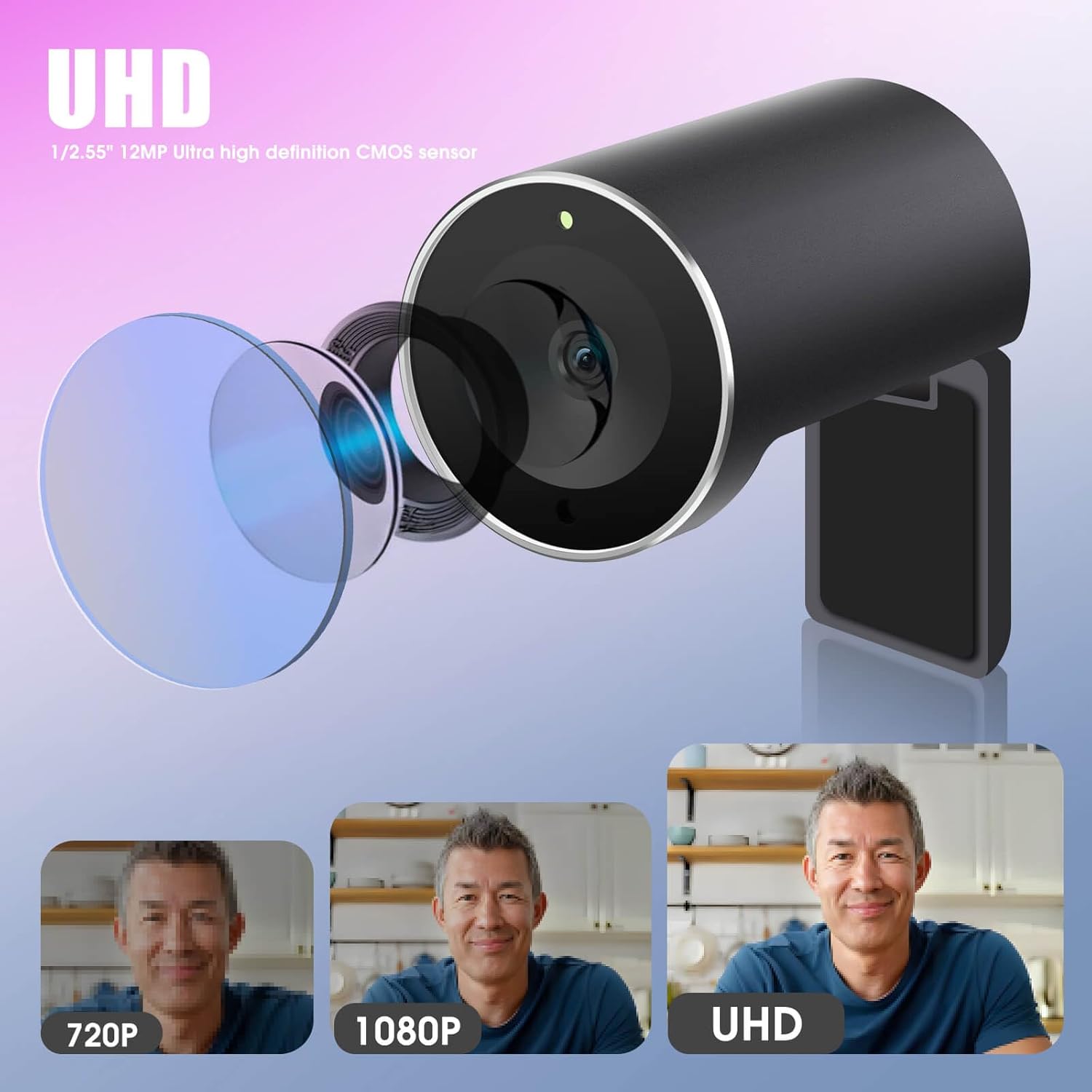 4K Webcam, UHD CMOS Sensor, Noise Canceling Mic, AI Autofocus, Adjustable FOV, Built-in Privacy Cover, Works for Teams, Zoom, Google Meet, PC/Mac/Laptop/MacBook/Tablet