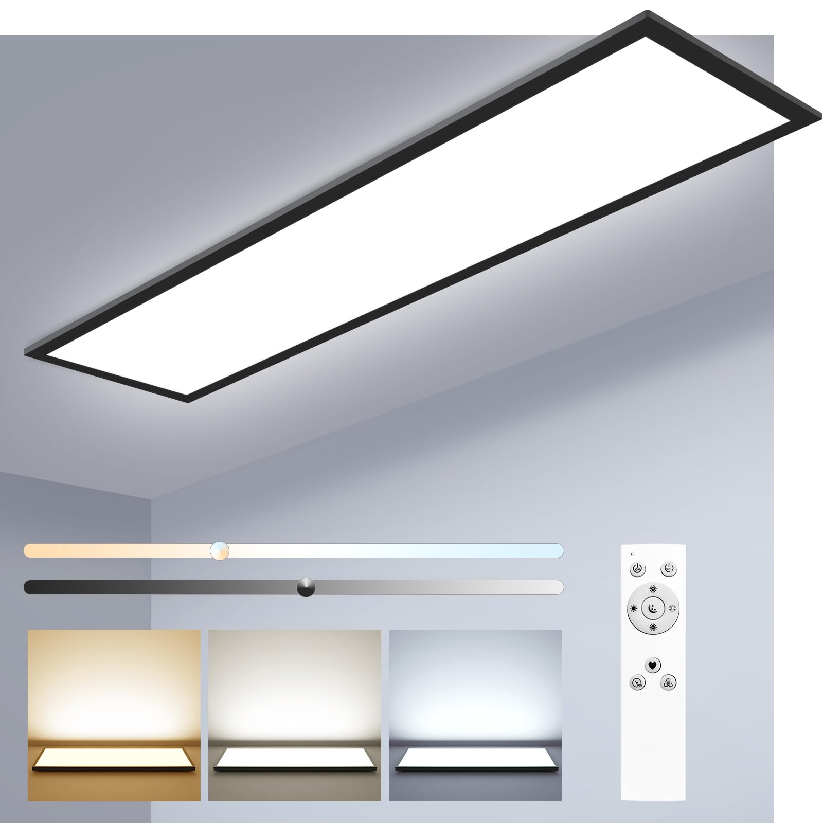 zemty LED Panel Deckenleuchte Flach 80x25cm – Dimmbar mit Fernbedienung 3000K-6000K, 40W 4000LM IP54 Deckenlampe Lang für Küche Badezimmer Wohnzimmer