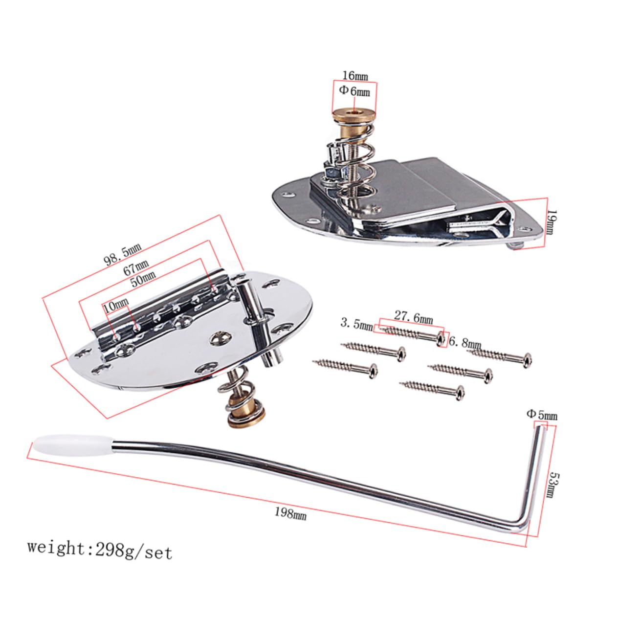 Toddmomy 1set Ga426 Guitar Tremolo System Bridge Tailpiece Silver Pull Guitar Replacement Parts