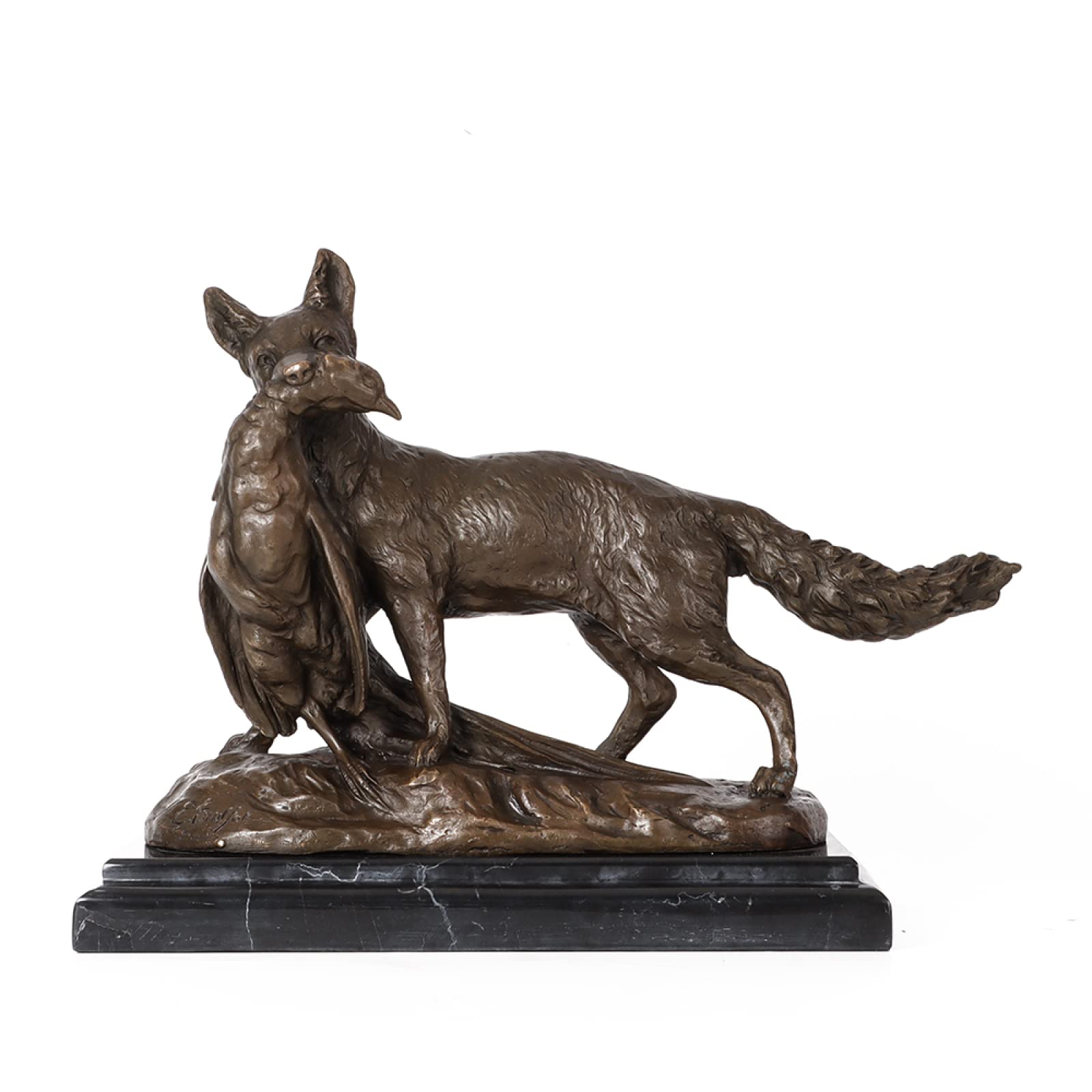 HIHELO Estatuas Decoración Bronce Zorro Caza Pollo Estatua Escultura Animal