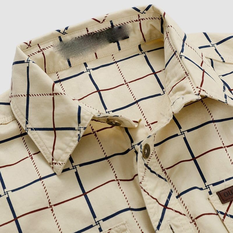 Chemise de travail en coton à carreaux pour homme coupe décontractée