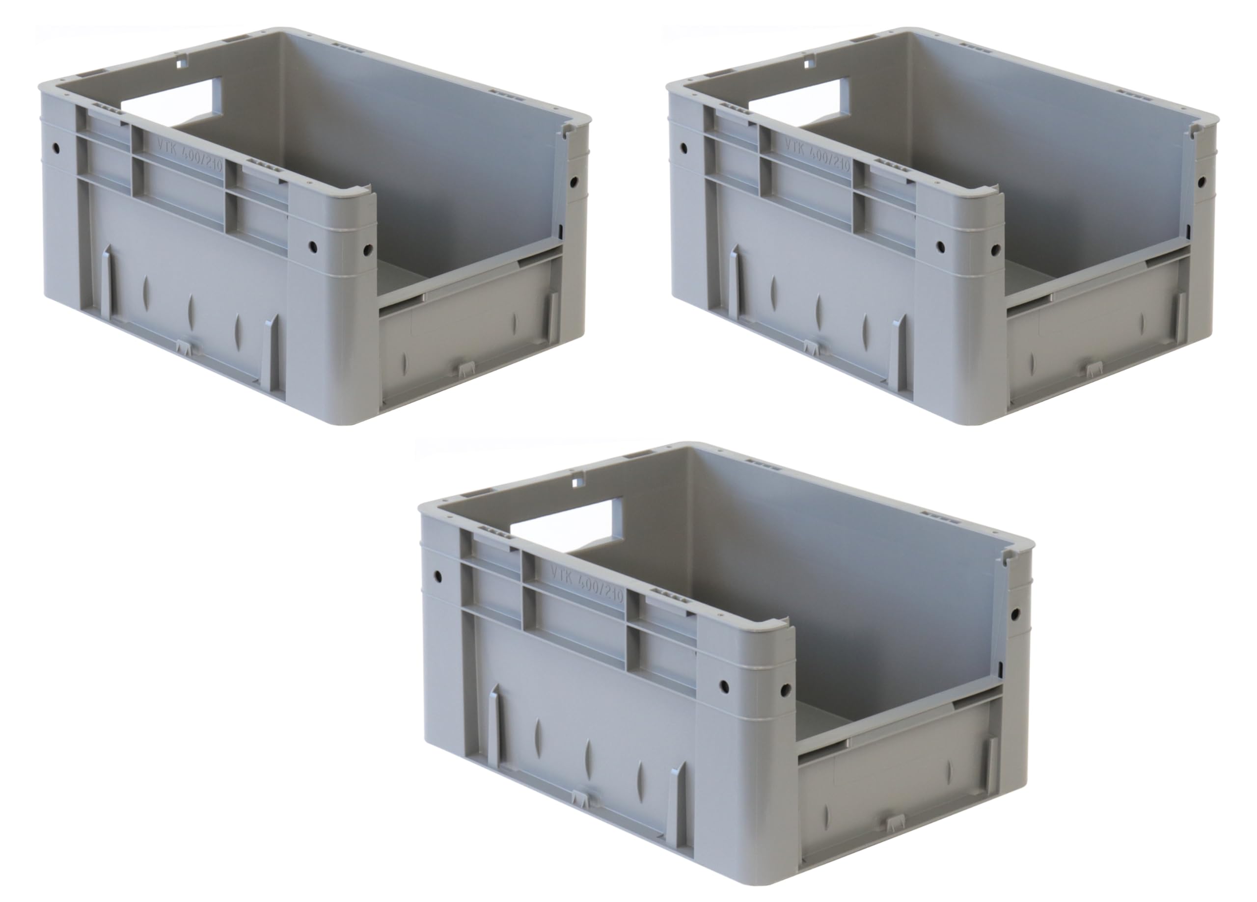 1a-TopStore 3 szt. pudełko do układania w stos do dużych obciążeń, 40 x 30 x 21 cm, szare, wzmocnione ściany i podłoga, jakość premium dla przemysłu, handlu, rzemiosła