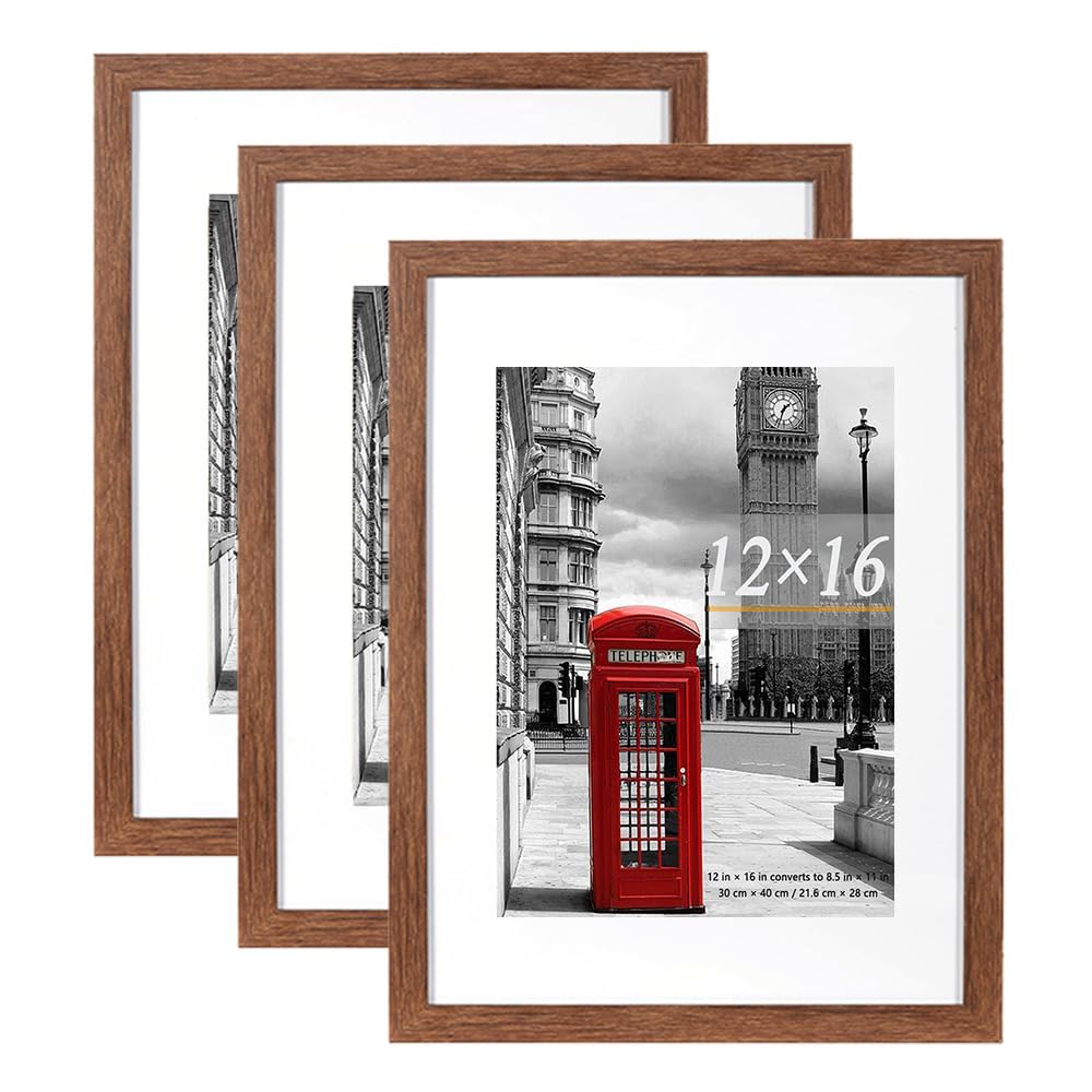 Scholar Tree Rustic Wood Picture Frame 12x16 (30x40cm) with Mount for 8.5x11, Set of 3, 30x40cm Poster Frame,Wall Mountable