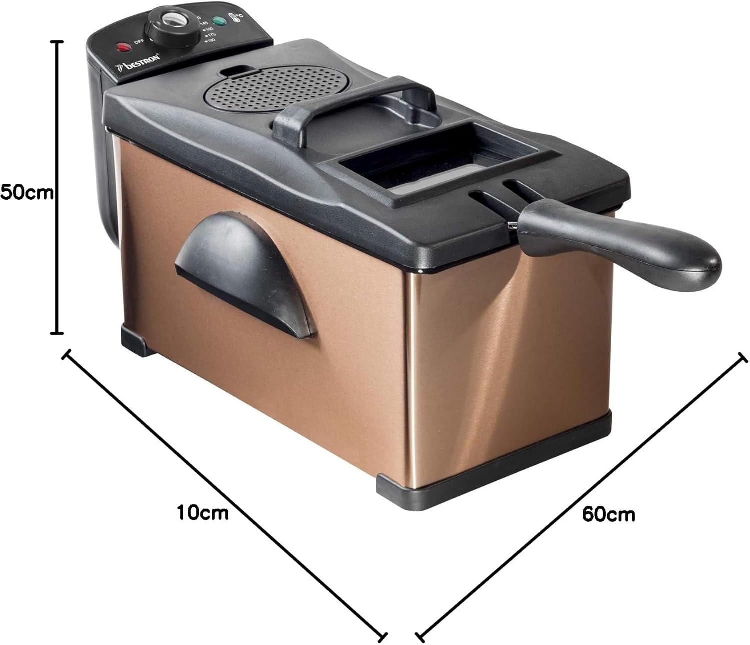 Bestron Friggitrice Cool Zone, Per 1 kg di frittura, 3,5 litri, 2000 W, Rame Bestron Friggitrice Cool Zone, Per 1 kg di frittura, 3,5 litri, 2000 W, Rame