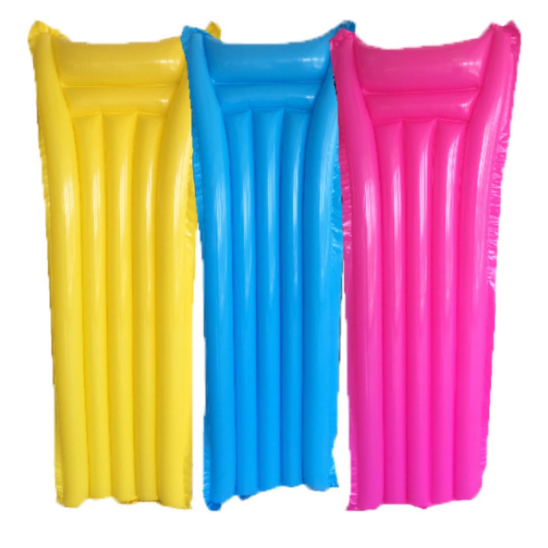 LND Gifts Inflatable Airbed Lounger Pool Floats, Two supplied Random Colour Selection, 183cm x 69cm, 90kg Weight Limit, Pool Inflatables For Adults Inflatable Sun Lounger For The Pool