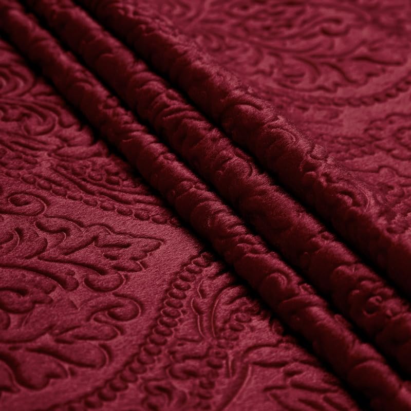 Image of Encasa XO Embossed Velvet Fabric Material by Meter Maroon | Sofa Cloth Material | Unstitched Fabric for Making Cushion Cover, Sofa Cover | 175 GSM | 2 Meters, 200x150 cm