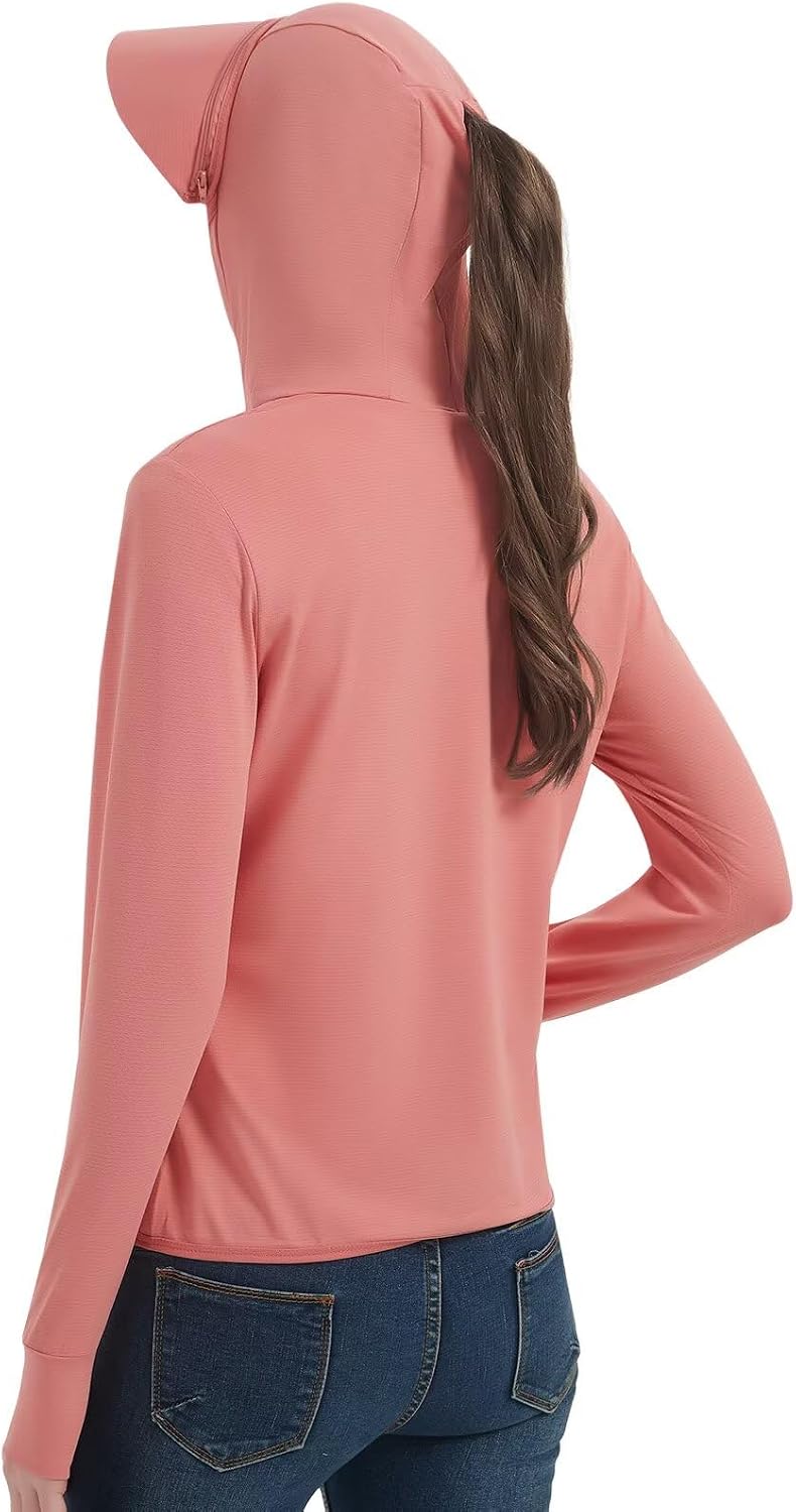 Women's UPF 50+ Sun Protection Jacket Lightweight Cooling Long Sleeve Sun Shirt with Hoodie Brim for Outdoor Hiking