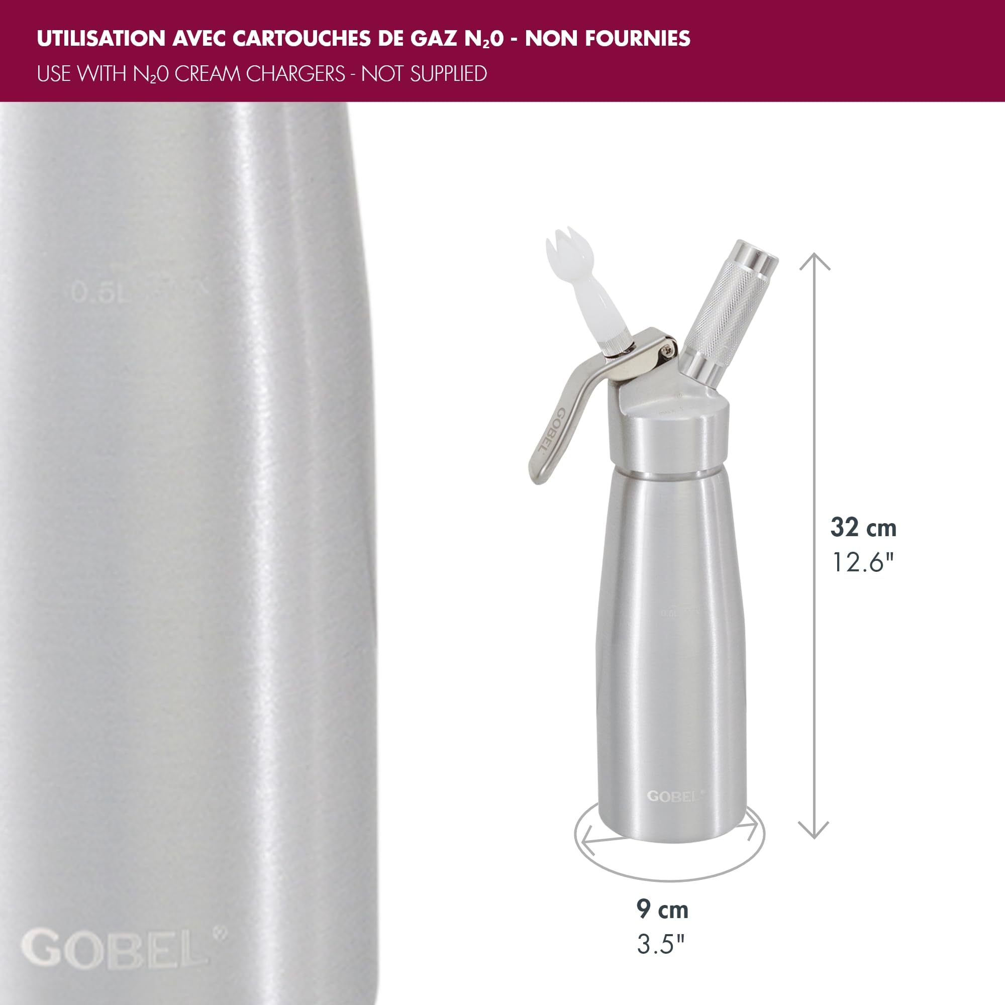 Gobel Siphon Chantilly 500 ml Aluminium – Crème Chantilly, Espumas & Mousses – 3 Douilles + Brosse – Siphon Cuisine Professionnel Chaud/Froid – Revêtement Antiadhérent