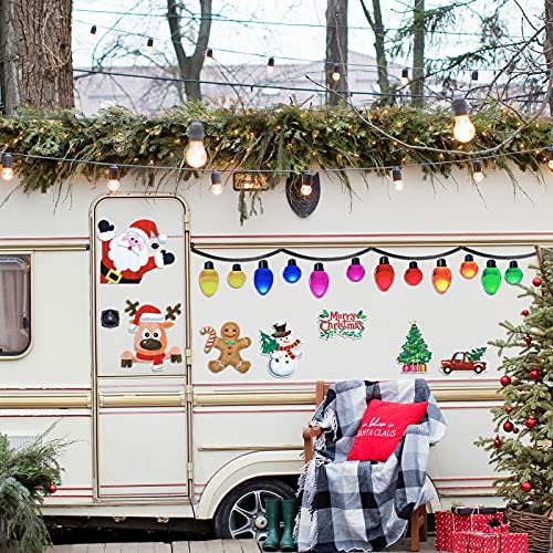 25 Pieces Christmas Car Refrigerator Magnetic Stickers Reflective Light Bulb Shape Magnetic Stickers Santa Reindeer Gingerbread Man Car Magnets With Magnet Wires For Christmas Car Refrigerator Decors #TOP3