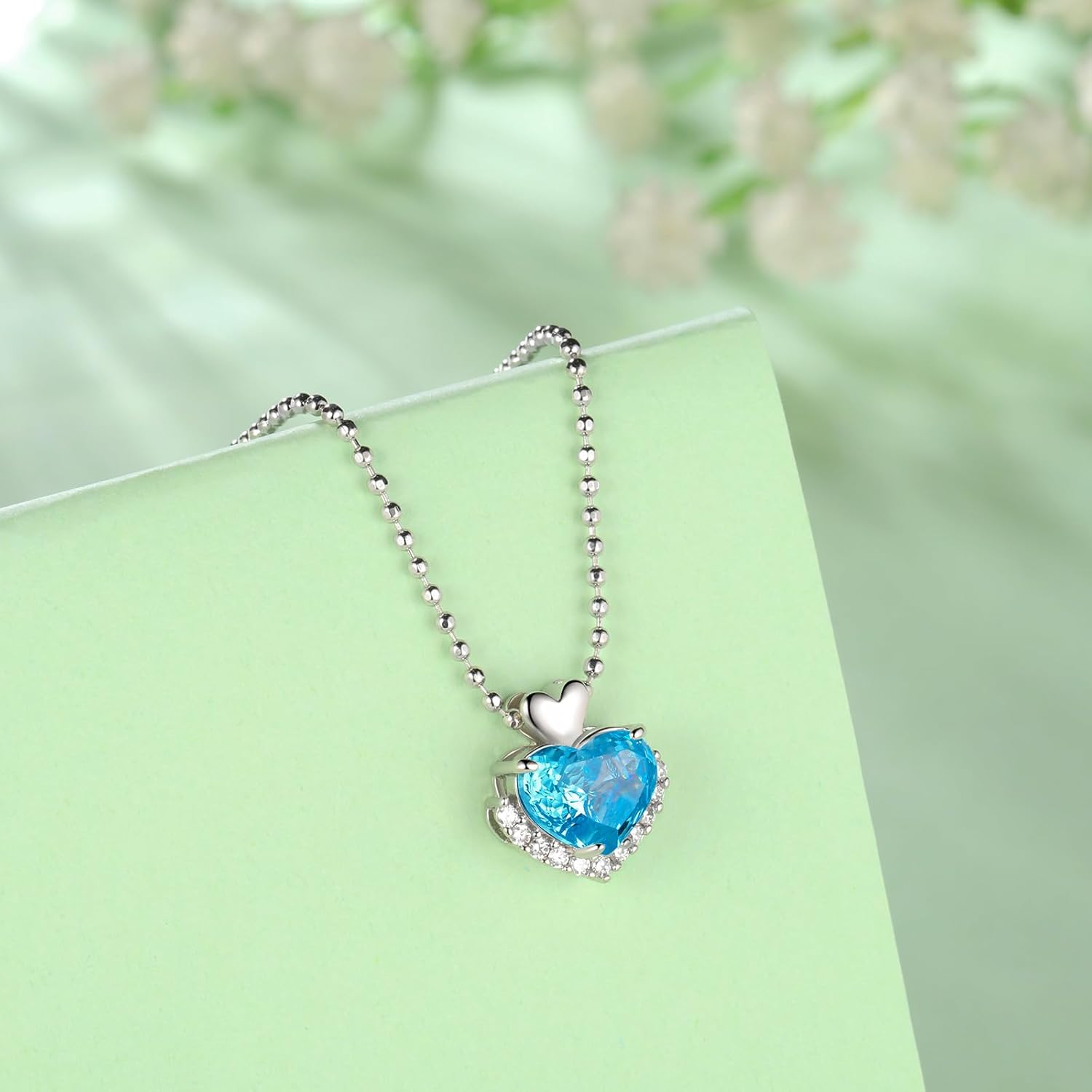 Love Heart Necklaces with Rose Cut Birthstone Silver Plated Pendant Necklace Elegant Jewelry for Women CP0002 - Image 4