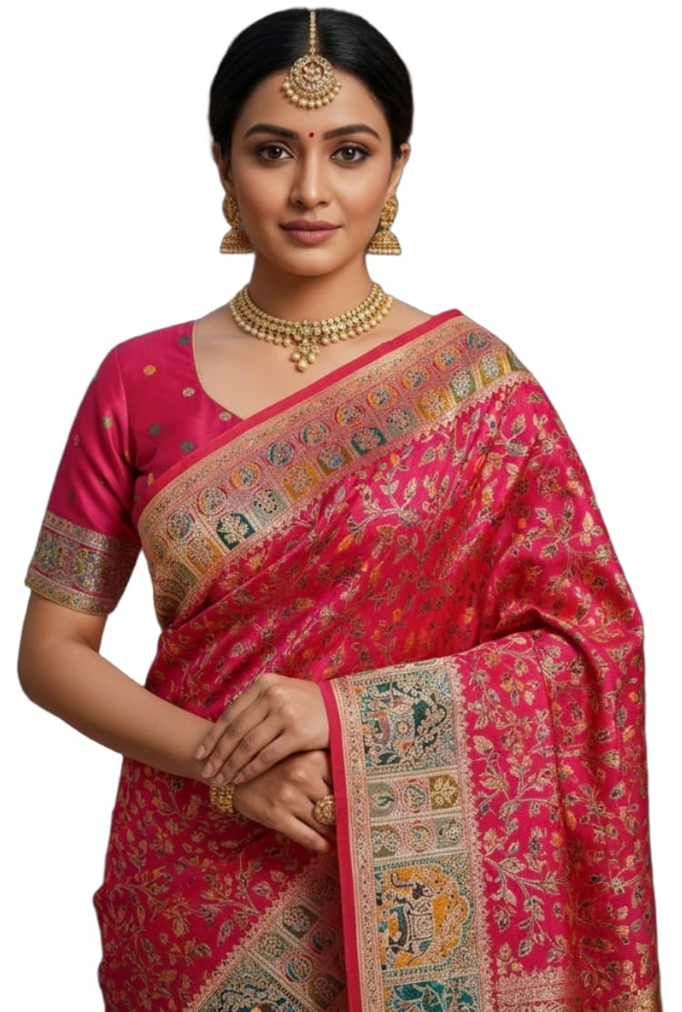 Women's Kashmiri Pashmina Pure Silk Meenakari Woven Saree With Blouse Piece (Pashmina_Silk101_Parent)-image-26