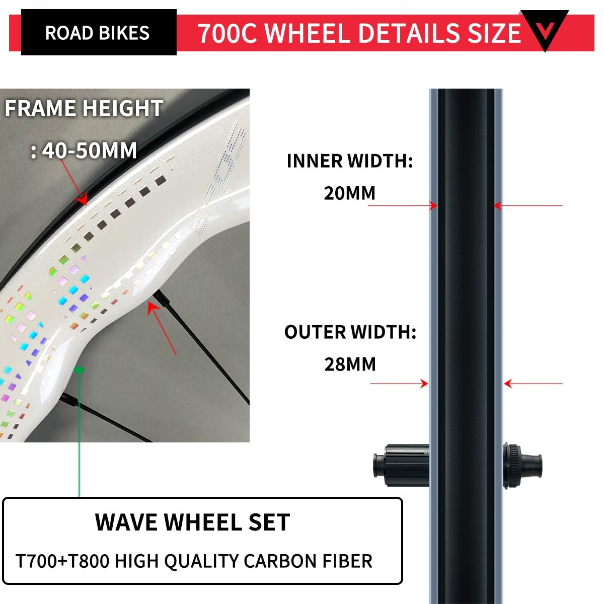 Juego De Ruedasbicicleta Carretera 700C Ruedas Fibra Carbono Freno De Disco Cierre Centralizado Perfil De 45-50Mm Eje Pasante F100Mm/R142Mm Buje HG/XDR 9-12 Velocidades