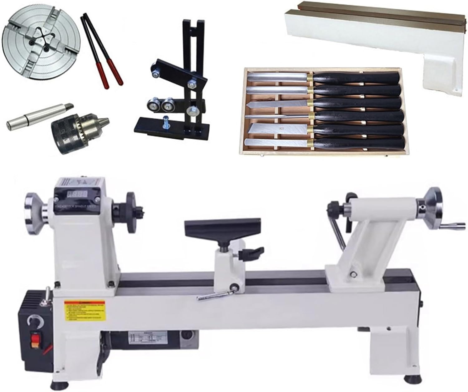 900W 39.4 * 12in Mini Wood Lathe, Second Gear Stepless Speed 300-1300RPM/700-3800RPM, With 6 Carbide Turning Tools And 6in Linkage Chuck & Extended Guide Rail