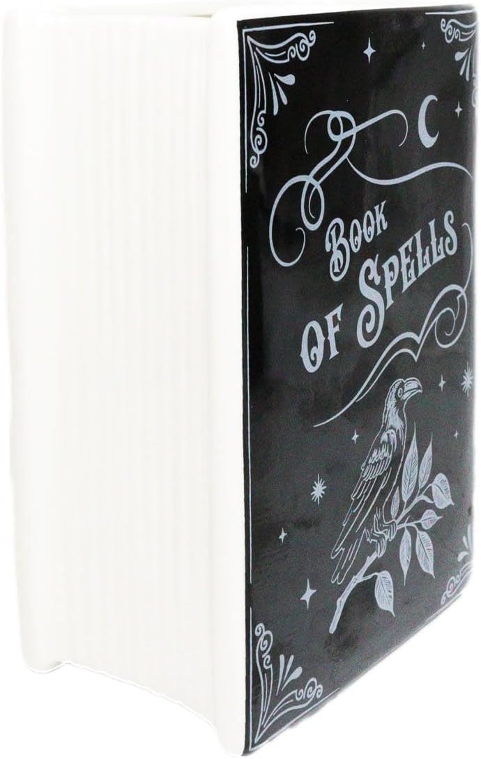 Ebros Gift Wicca Witchcraft Magic Book of Spells 5.25" H Ceramic Book Shaped Planter Pot Vase Floral Container Alchemy Flowerpot Green Thumb Gardening