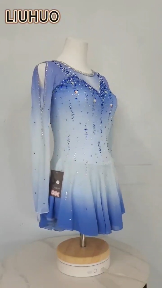 LIUHUO Vestito da pattinaggio artistico su ghiaccio per ragazze e donne in pizzo nero tessuto elastico da competizione da sola abbigliamento da ballo, nero, S
