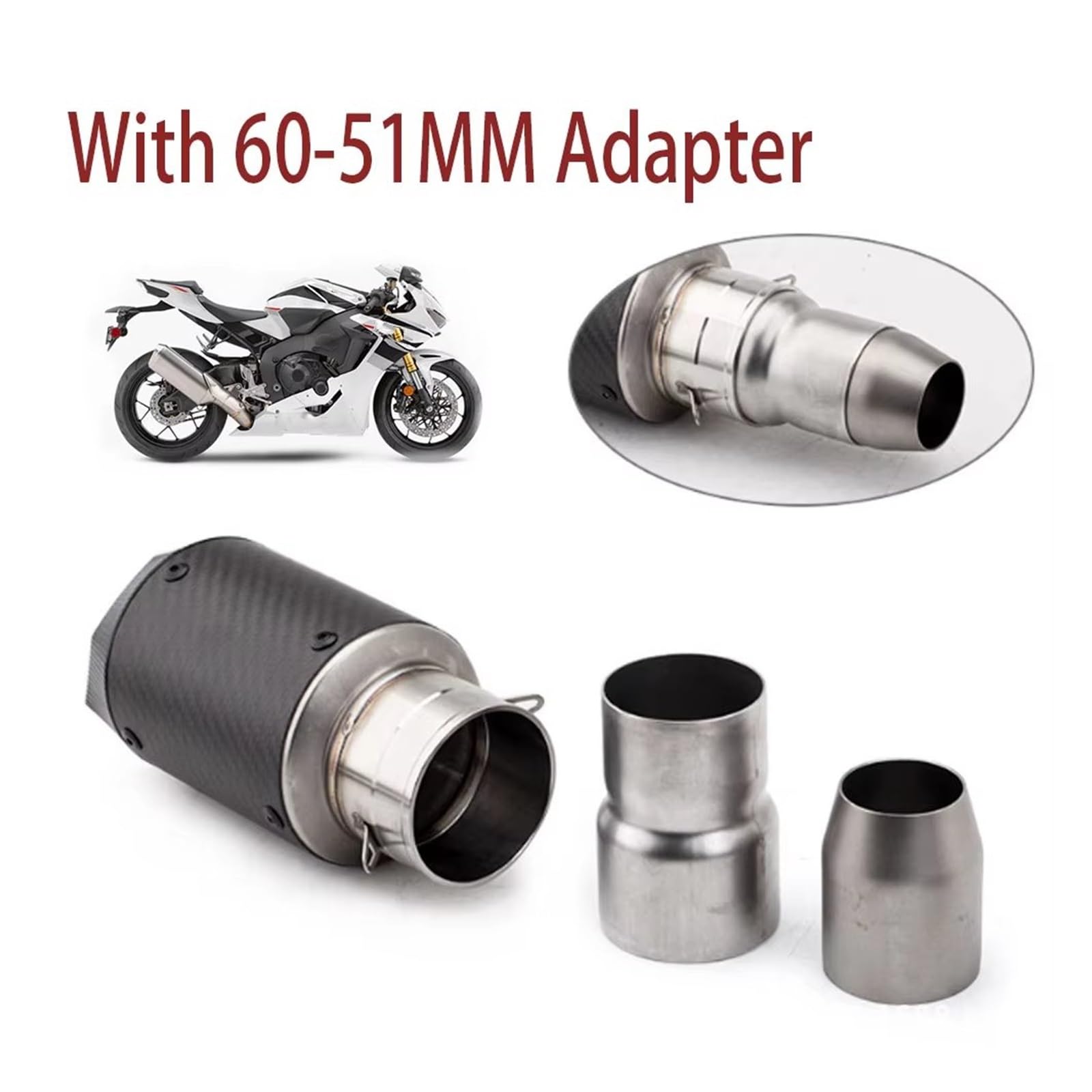 silencioso escape moto Para Kawasaki 300 400 800 Para CB300R Para R3 | Para MT07 para MT09 para DUKE390 para ZX6R Escape Moto tubo de Escape 60mm silenciador para motocicleta adecuado(A3)