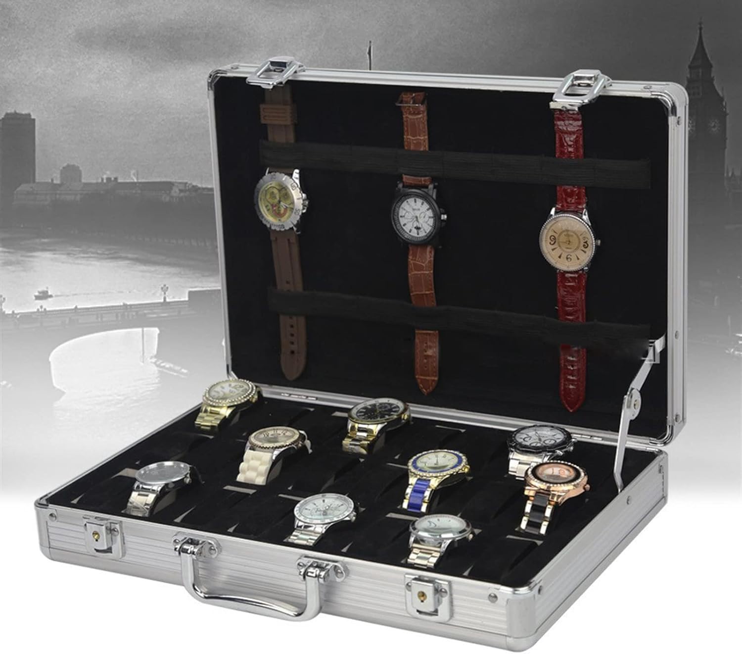 Caja De Almacenamiento para 24 Relojes, Relojero Organizador Hombre,Guardar Relojes Hombre,Organizador Y Expositor De Aleación De Aluminio para Hombres Y Mujeres — Colección De Relojes