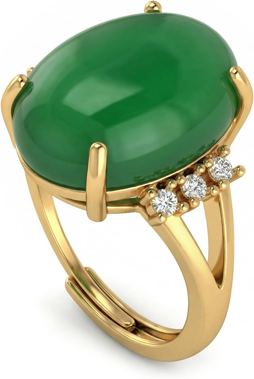 Jade Rings for Women, Adjustable Oval Natural Green Stone Ring, Trendy Gold Plated Gemstone Statement Ring Party Jewelry
