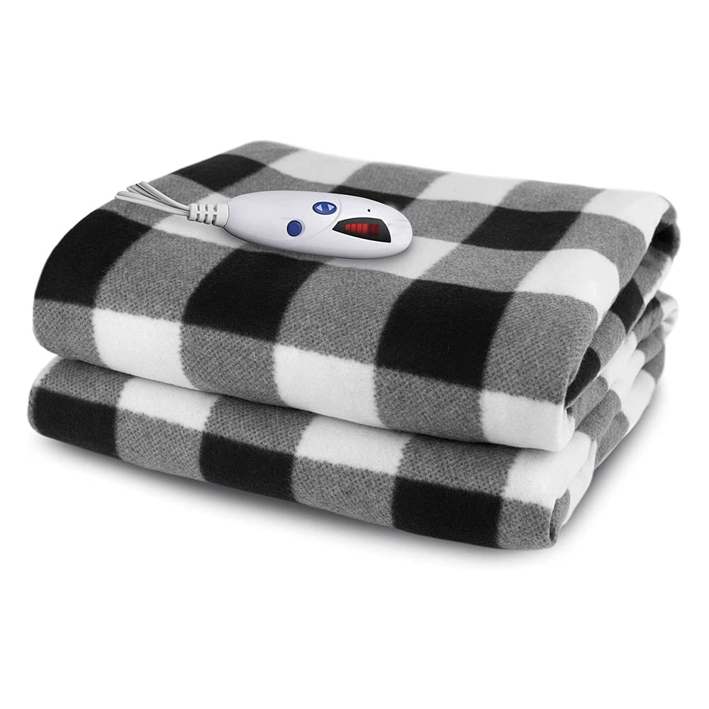 Amazon.com: Pure Warmth Microplush Electric Heated Warming Throw Blanket  Black White Buffalo Check Washable Auto Shut Off 6 Heat Settings : Home u0026  Kitchen