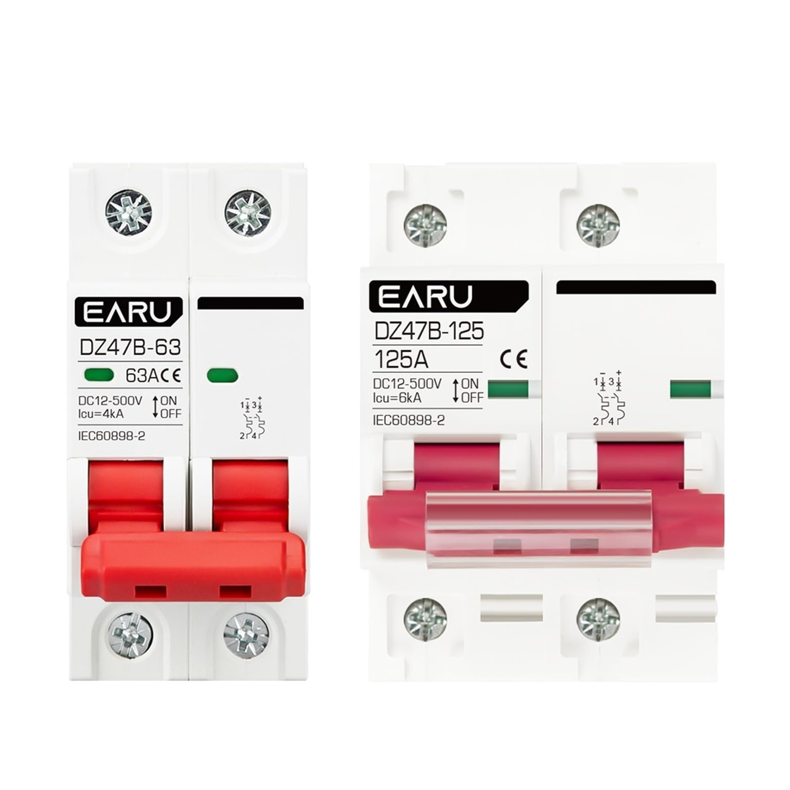 Disyuntor MCB 2P CC, 12 V, 24, 48, 500, Protector de batería for Coche DZ47, protección Polo Positivo y Negativo, Interruptor aislador(10A)