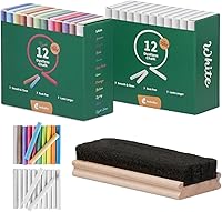 Kedudes Dustless Chalk with Eraser, 24pk - 12 Colored & 12 White Chalkboard Chalk, Non-Toxic Dust-Free for Classroom & Kids Art