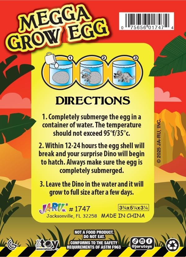 JA-RU Giant Dinosaur Egg Growing Toys (1 Eggs Assorted) Magic Surprise Hatching& Grow in Water Animals for Kids, Boys & Girls. Bulk Jurassic Party Favors Easter Basket Fillers. 1747-1s - Image 7