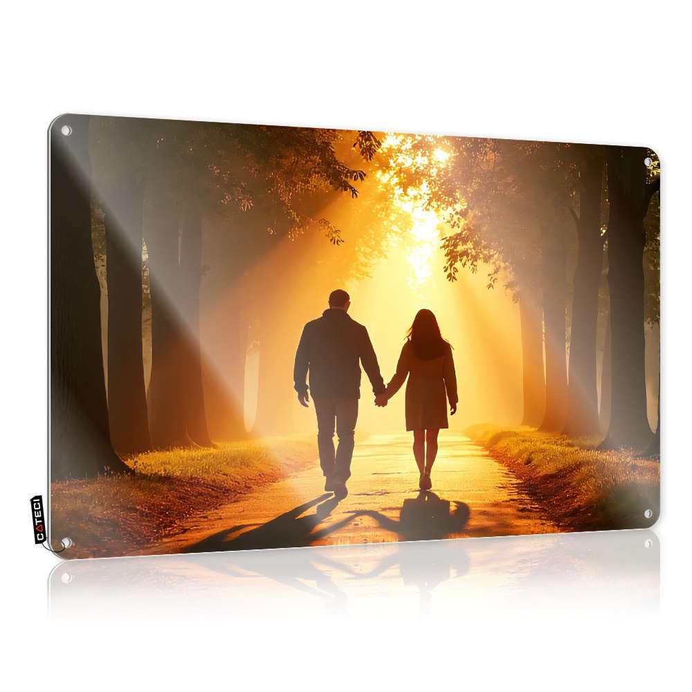 Men Cave Decor A Couple Walks Hand In On A Sunlit Path. Tin Sign Bar Accessories Man Cave Garage Accessories For Ma(20X30CM)