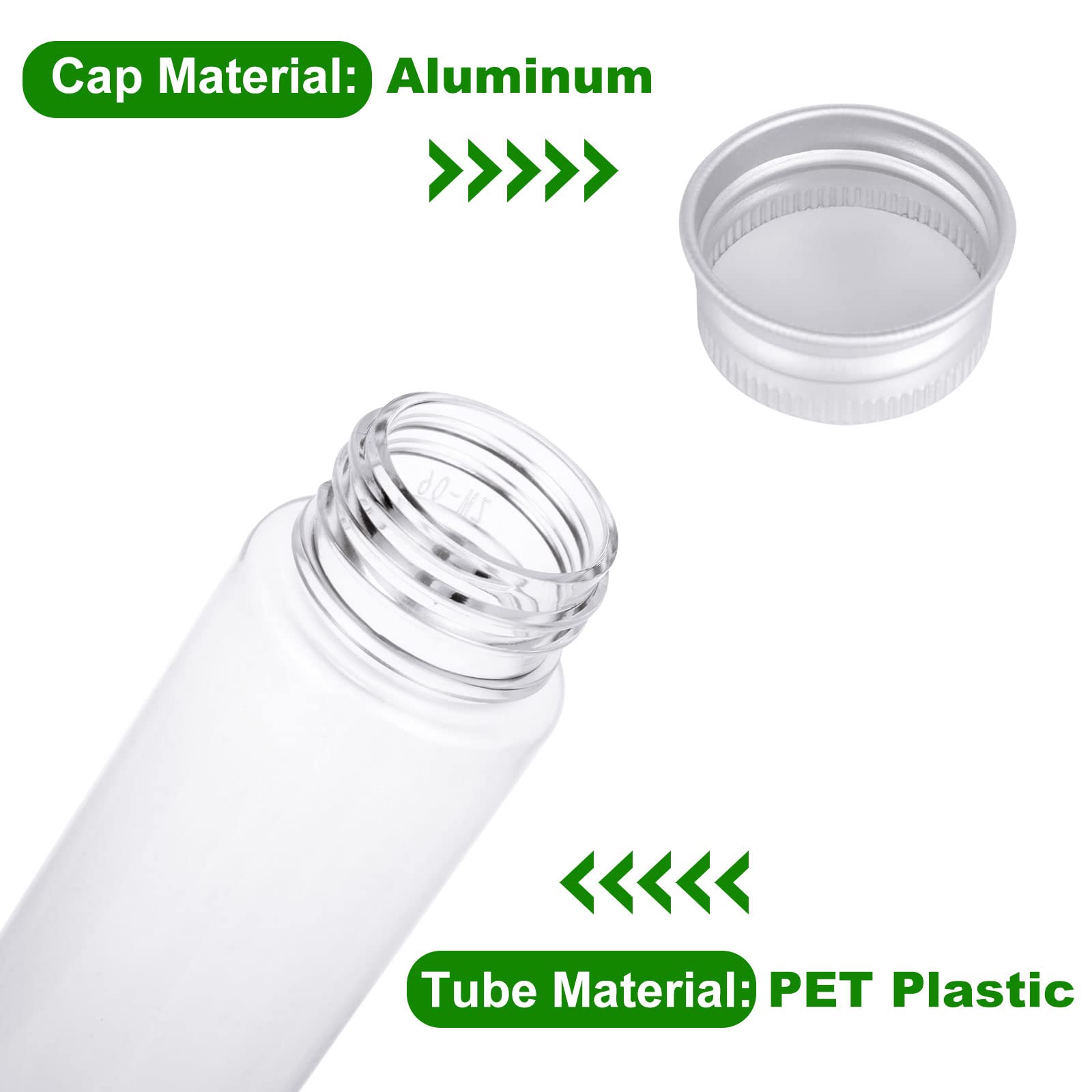 Acrux7 Tubo de ensayo de plástico plano transparente con tapones de rosca de 110 ml, tubo de ensayo transparente de fondo plano para almacenamiento de dulces de sal de baño (151 x 34 mm)