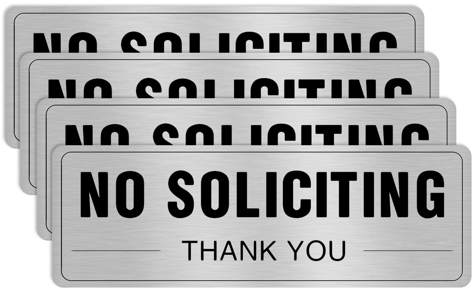 No Soliciting 9x3 Inch Aluminum Silver Sign for House Business for Self-Adhesive Metal Door Wall Signs Waterproof 4 Pack