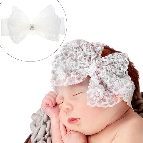 Miniatura 6 de Katutude Diadema de lazo de encaje para bebé, diadema de encaje blanco, accesorios para el cabello, accesorios para el cabello, lazos para bebés