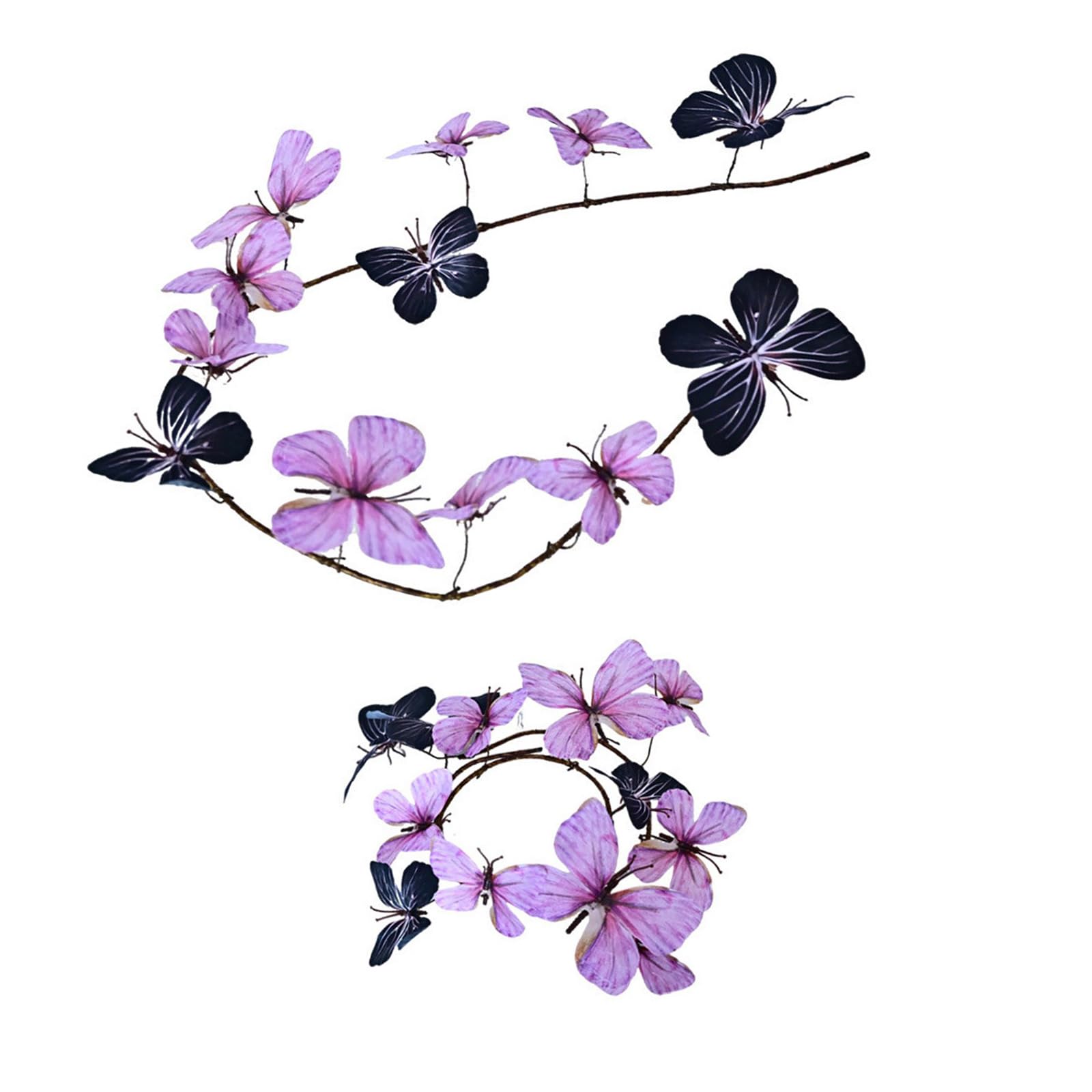 Xinsheinelry 2PCS Realistic Faux Silk Flower Hoop with Gradual Stems Butterflies Seasonal Wall Hangings for Holiday Celebrations Artificial Flower Wreath Decors