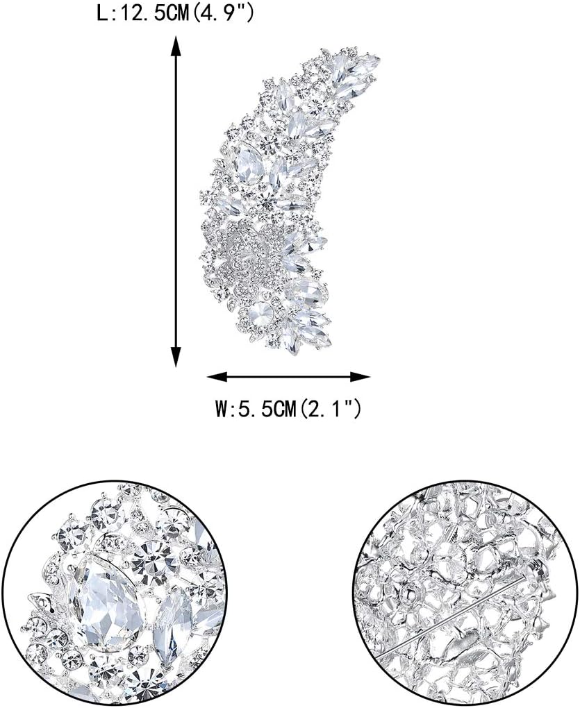 EVER FAITH 5 Inch Bridal Silver-Tone Flower Bouquet Brooch Austrian Crystal