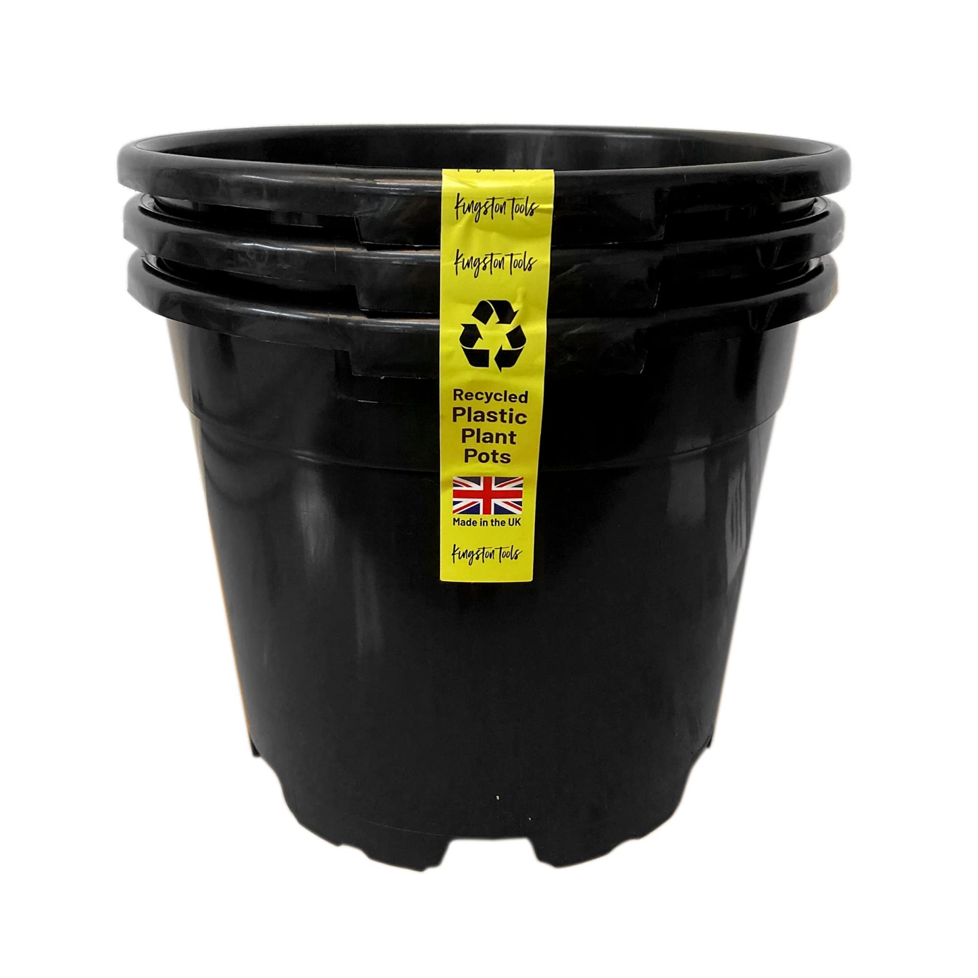 Kingston Tools Premium Recycled Plastic Garden Planter Pot – Heavy Duty Plant Flower Pots – Indoor Outdoor Home Décor Gardening Planters – Capacity: 20L, Black – Pack of 3
