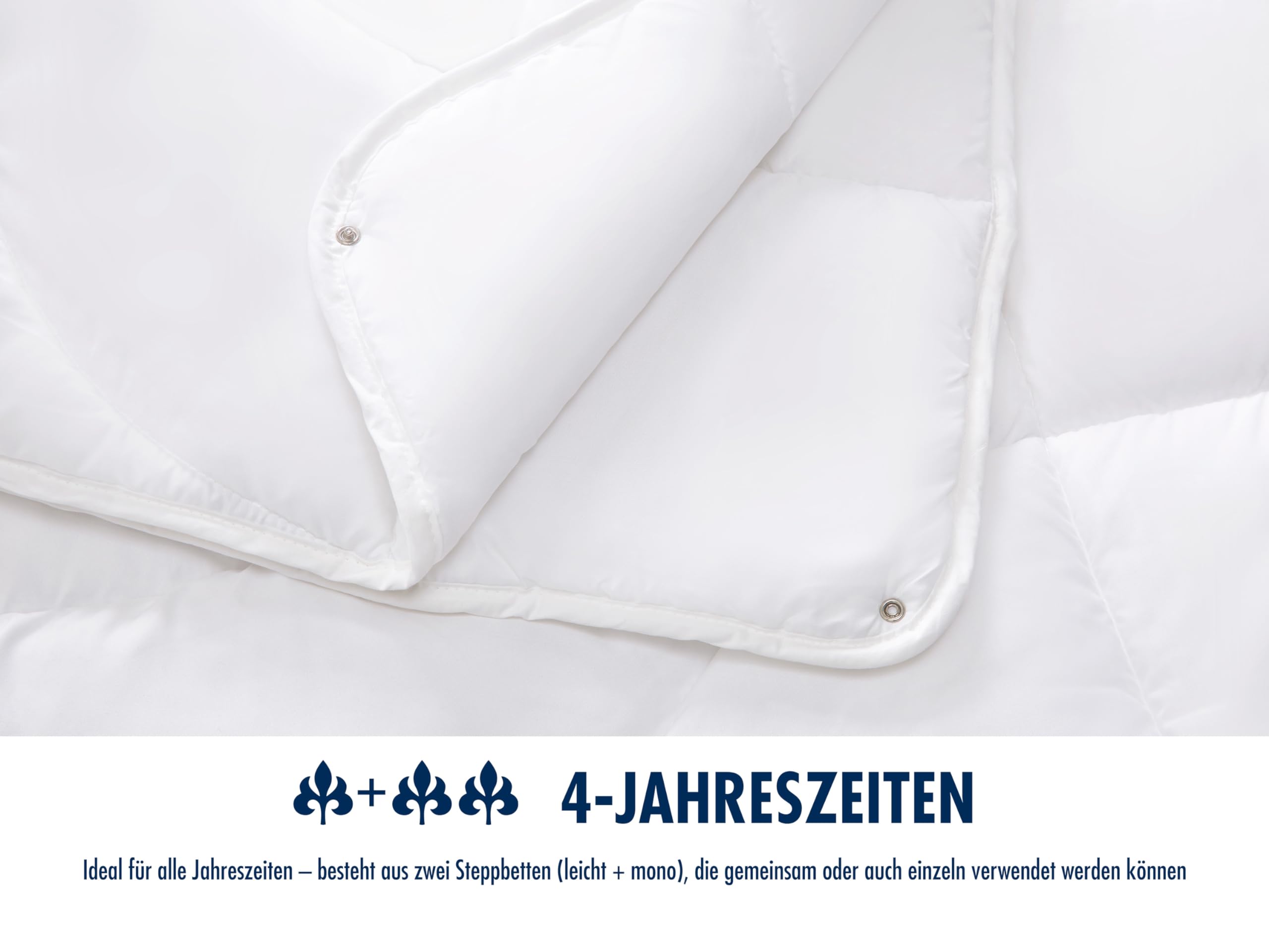 Irisette Merino 4-Jahreszeiten Steppbett 135x200 cm, 2-teilig, Leicht & Mono, 100% Schurwolle, weich & atmungsaktiv, Baumwoll-Satin, Öko-Tex, Produziert in Deutschland